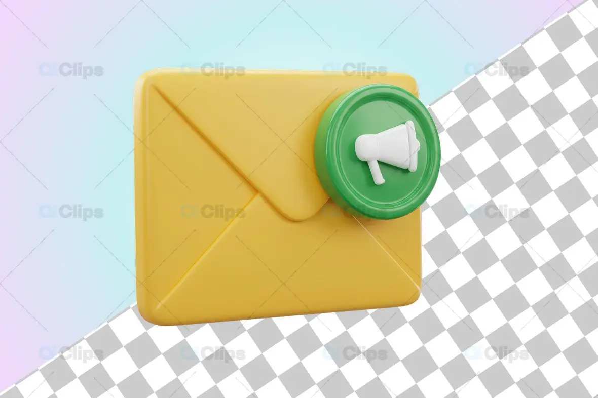 3D Email Notification Icon with Green Megaphone