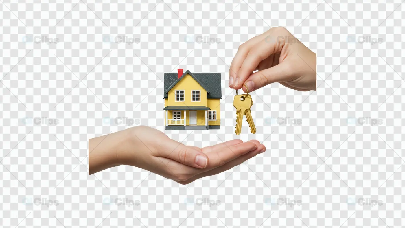 Hands Holding Yellow House Model and Golden Keys