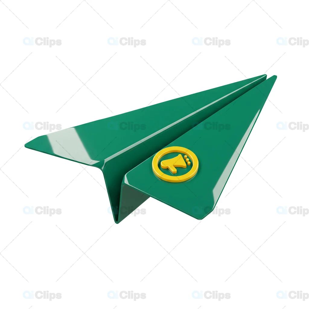 3D Green Paper Plane with Yellow Megaphone Icon