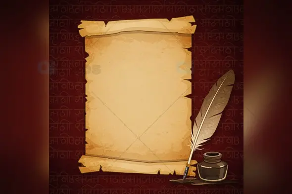 Vintage Parchment with Quill and Sanskrit Background