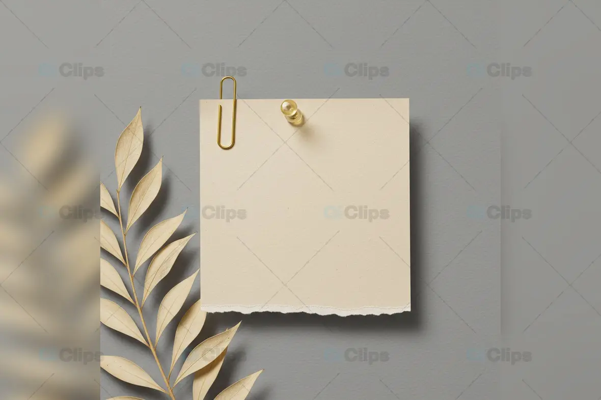 Elegant Cream Note with Golden Leaves and Pins Mockup