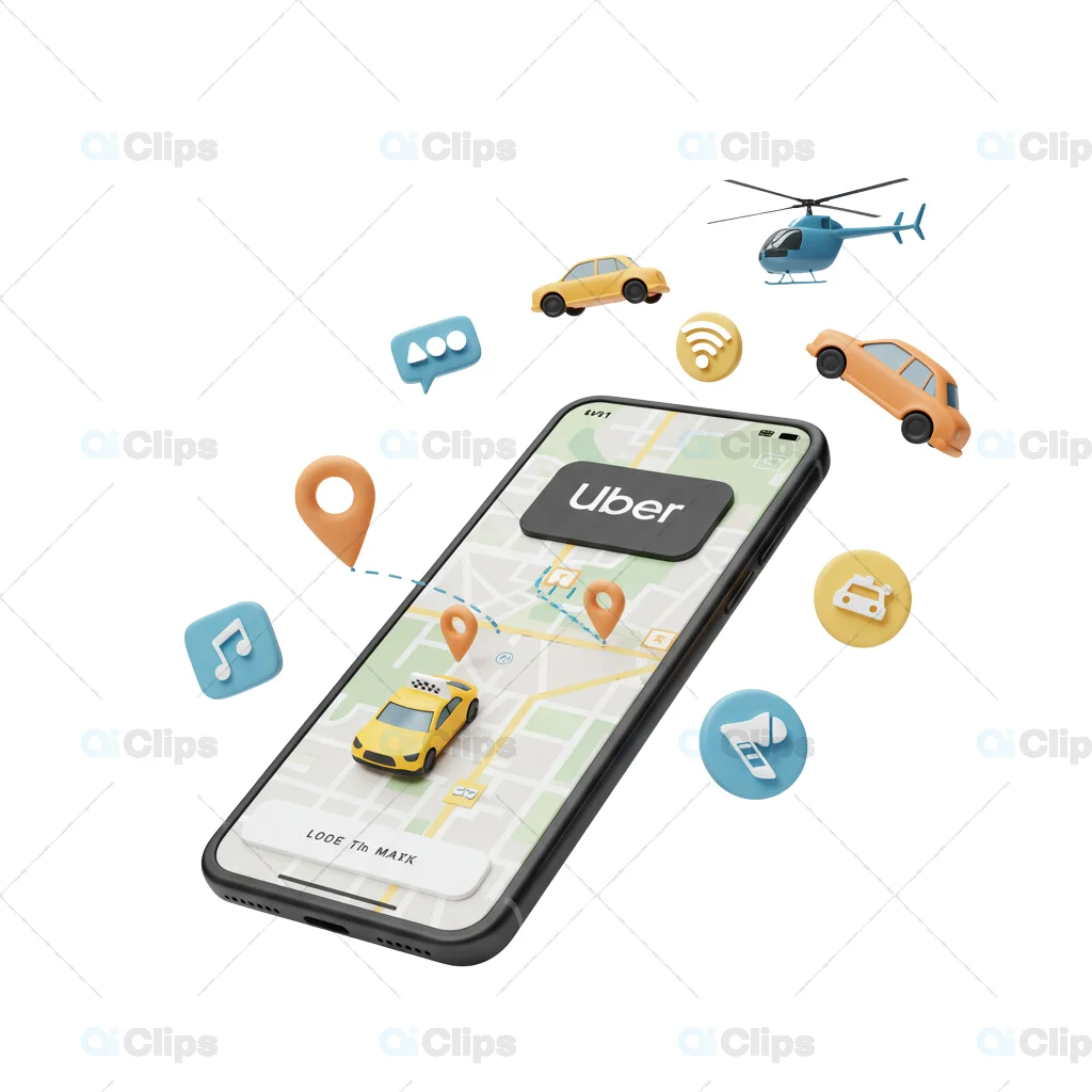 3D Uber App with Map and Transportation Elements