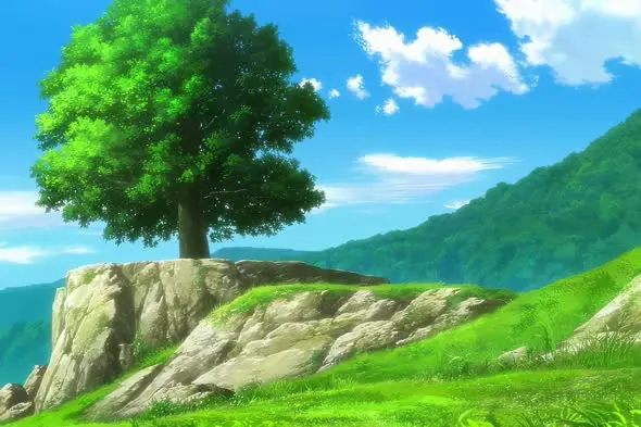 Majestic Lone Tree Atop Rocky Cliff in Serene Mountain Landscape