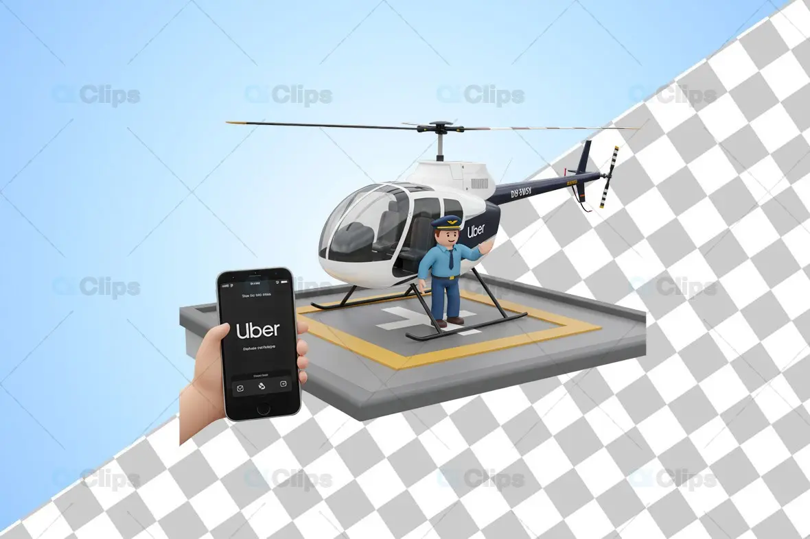 3D Helicopter Ride Illustration with Uber App