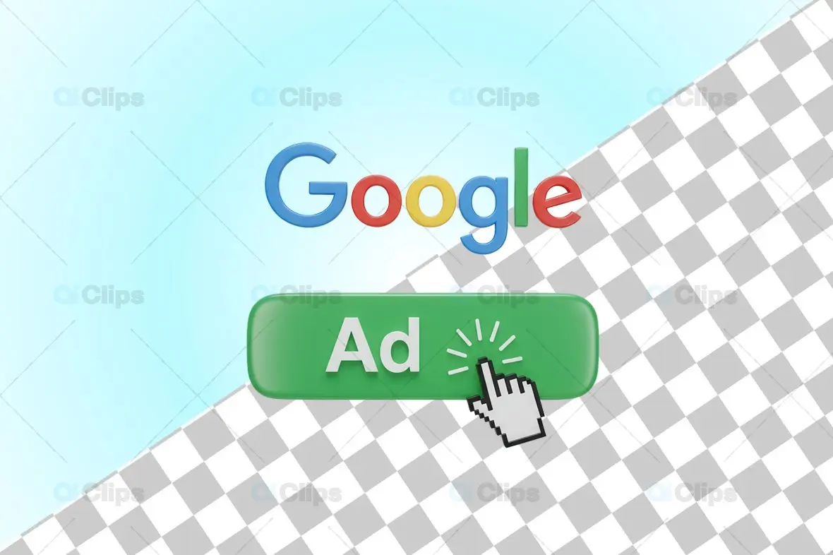 3D Google Ad Button with Cursor Click Animation