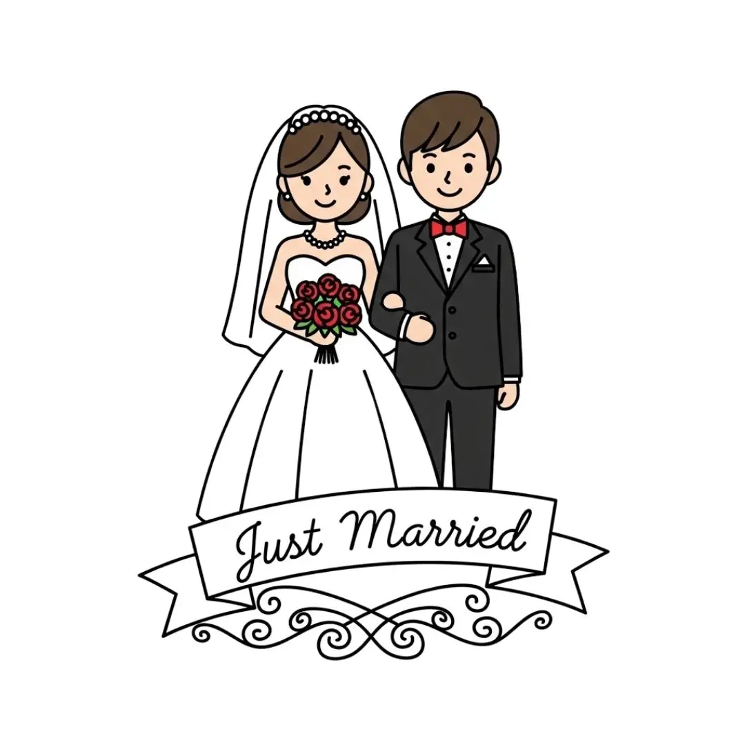 Charming Newlywed Couple Just Married Banner PNG Clipart