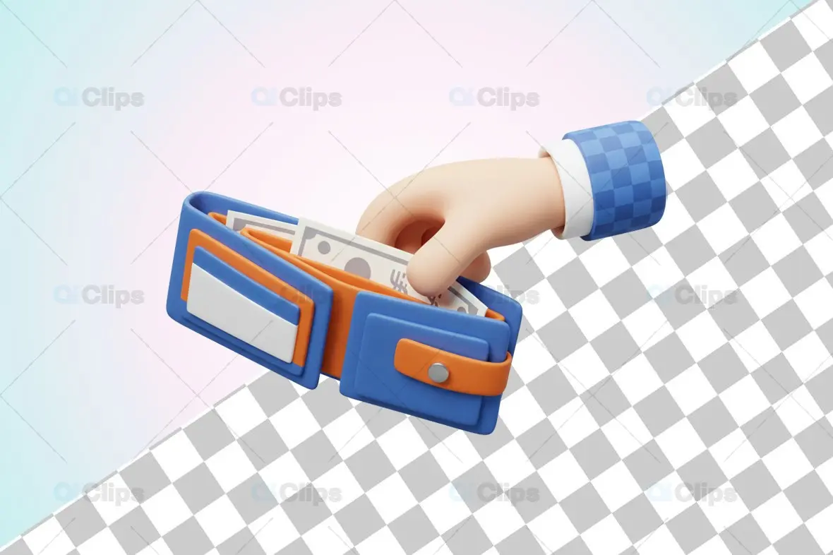 3D Wallet with Cash Illustration