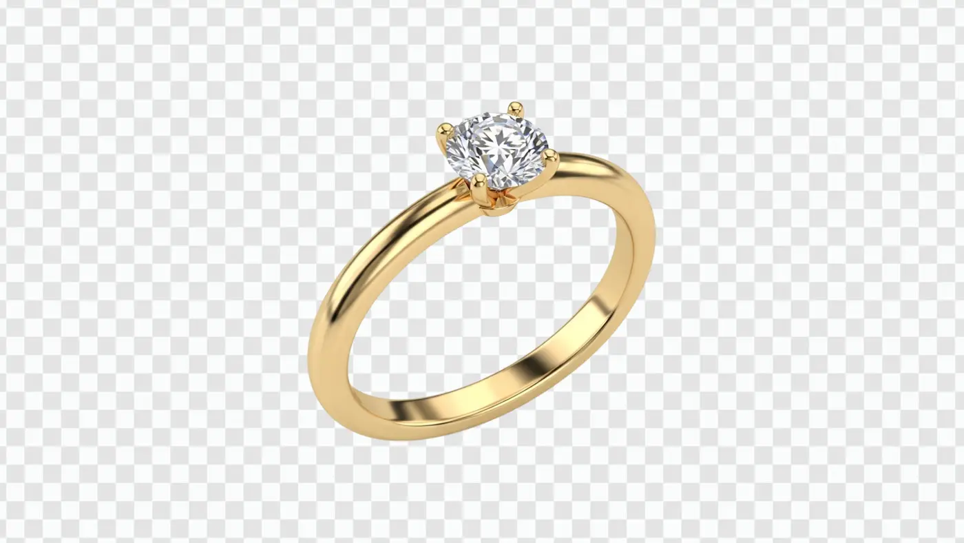 Elegant Gold Solitaire Diamond Engagement Ring PNG Clipart