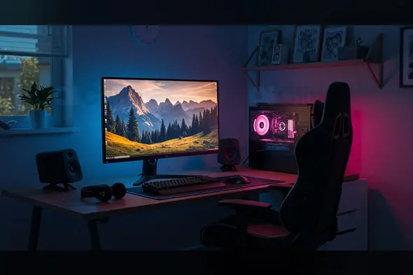Gaming Setup A High-Tech Battlestation with LED Ambiance