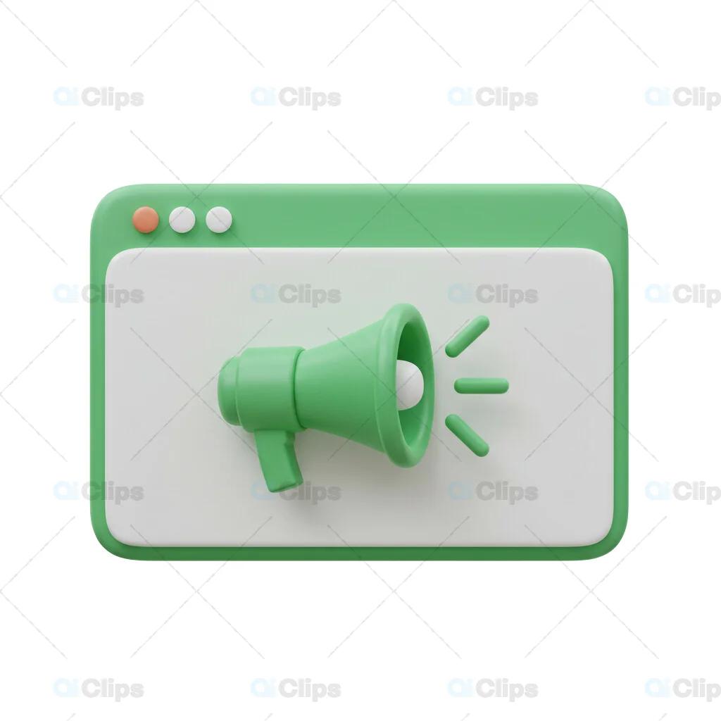 3D Mint Green Megaphone in Browser Window Interface