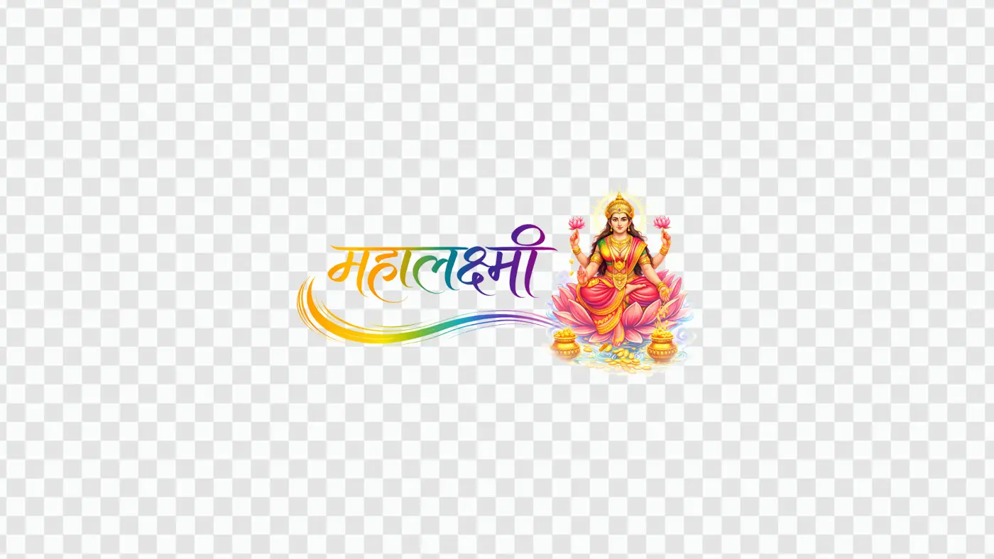 Colorful Goddess Mahalakshmi Hindi Calligraphy Art Clipart PNG