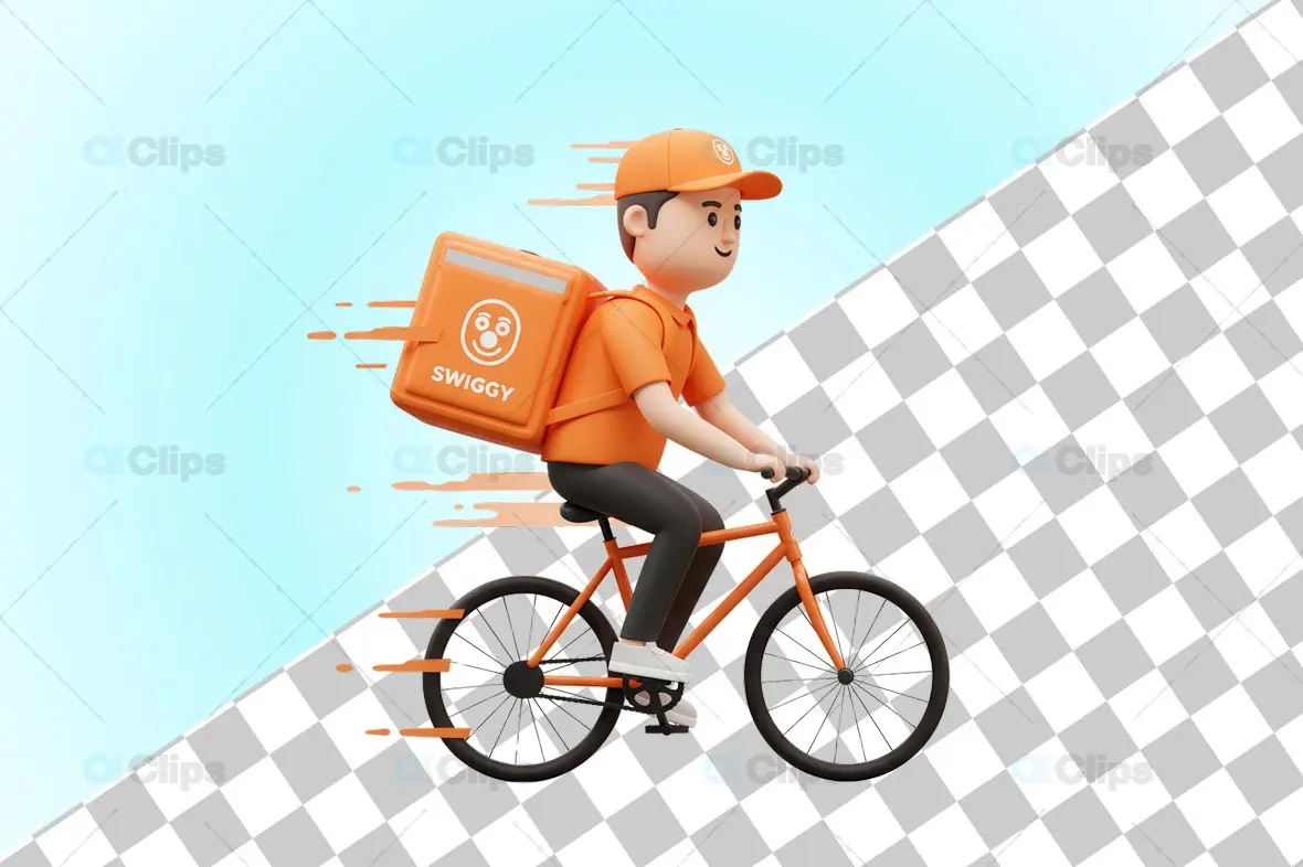 Swiggy Bicycle Courier 3D Illustration
