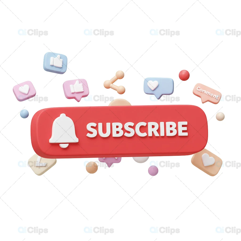 3D Subscribe Button with Social Media Reaction Icons