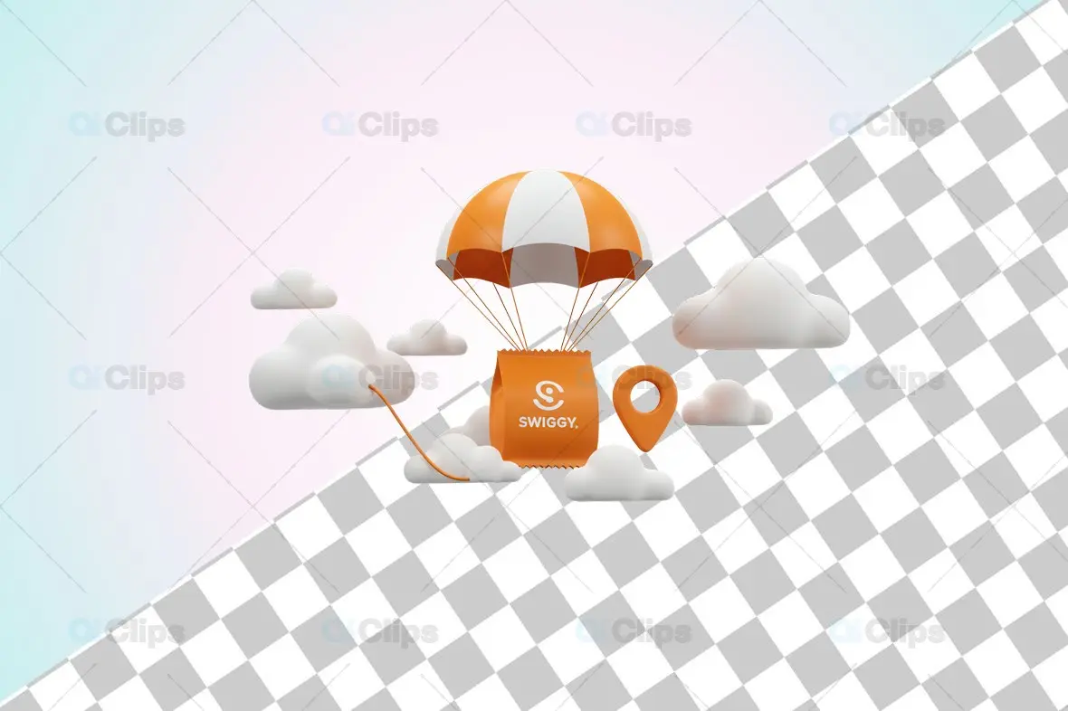Swiggy Food Delivery Parachute 3D Illustration