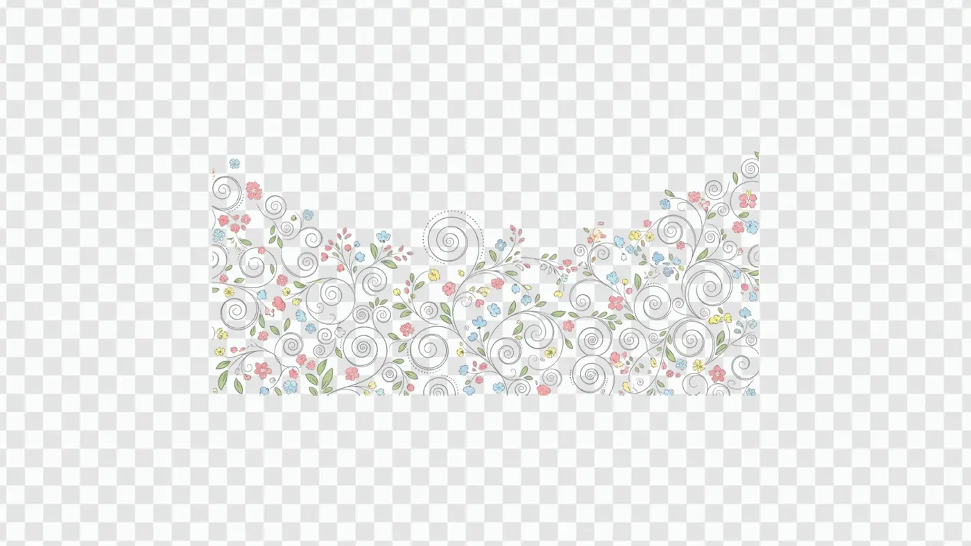 Whimsical Pastel Flower Swirls Decorative Border PNG Clipart