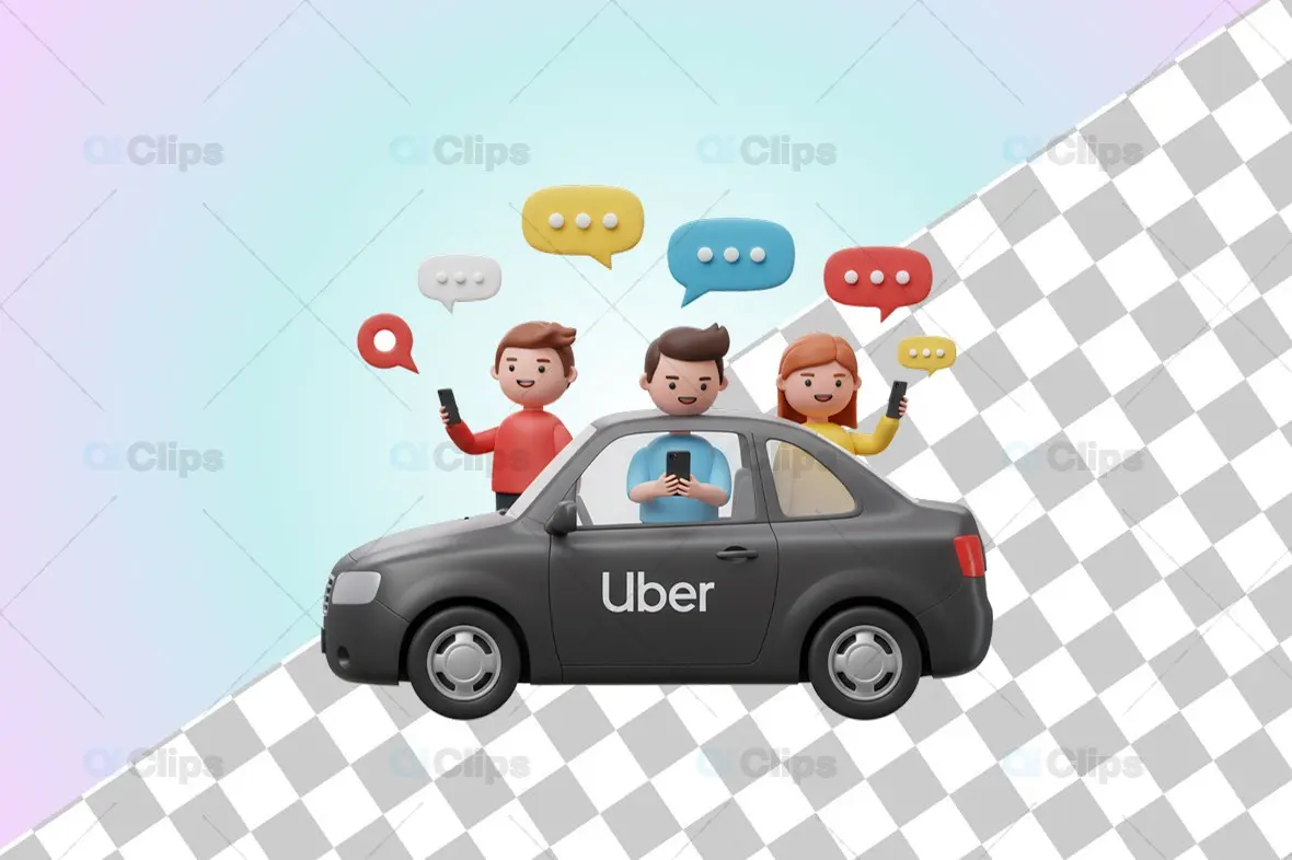 3D Uber Car with Passengers and Chat Bubbles