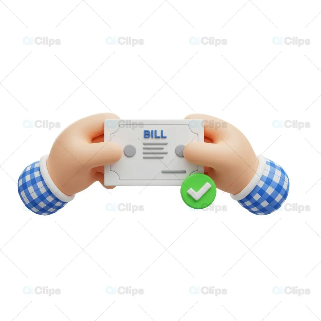 3D Hands Holding Paid Bill Illustration