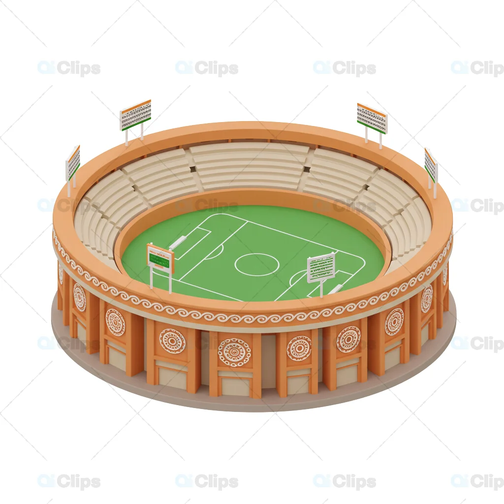 3D Isometric Football Stadium with Traditional Indian Architecture