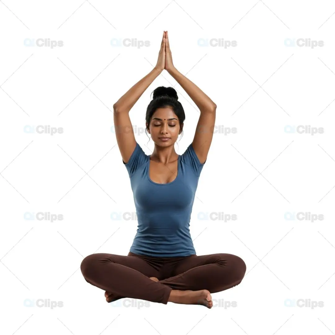 Serene Yoga Meditation Pose with Raised Arms on Transparent Background