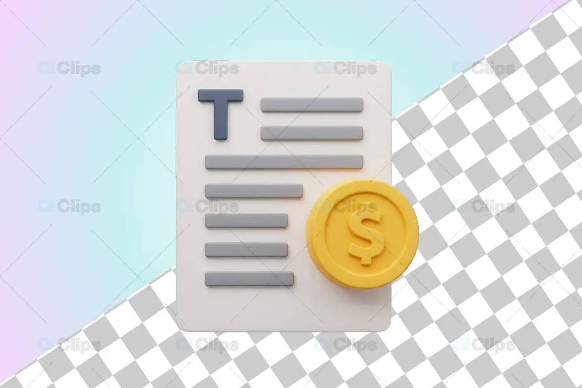 3D Text Document with Gold Dollar Coin Icon