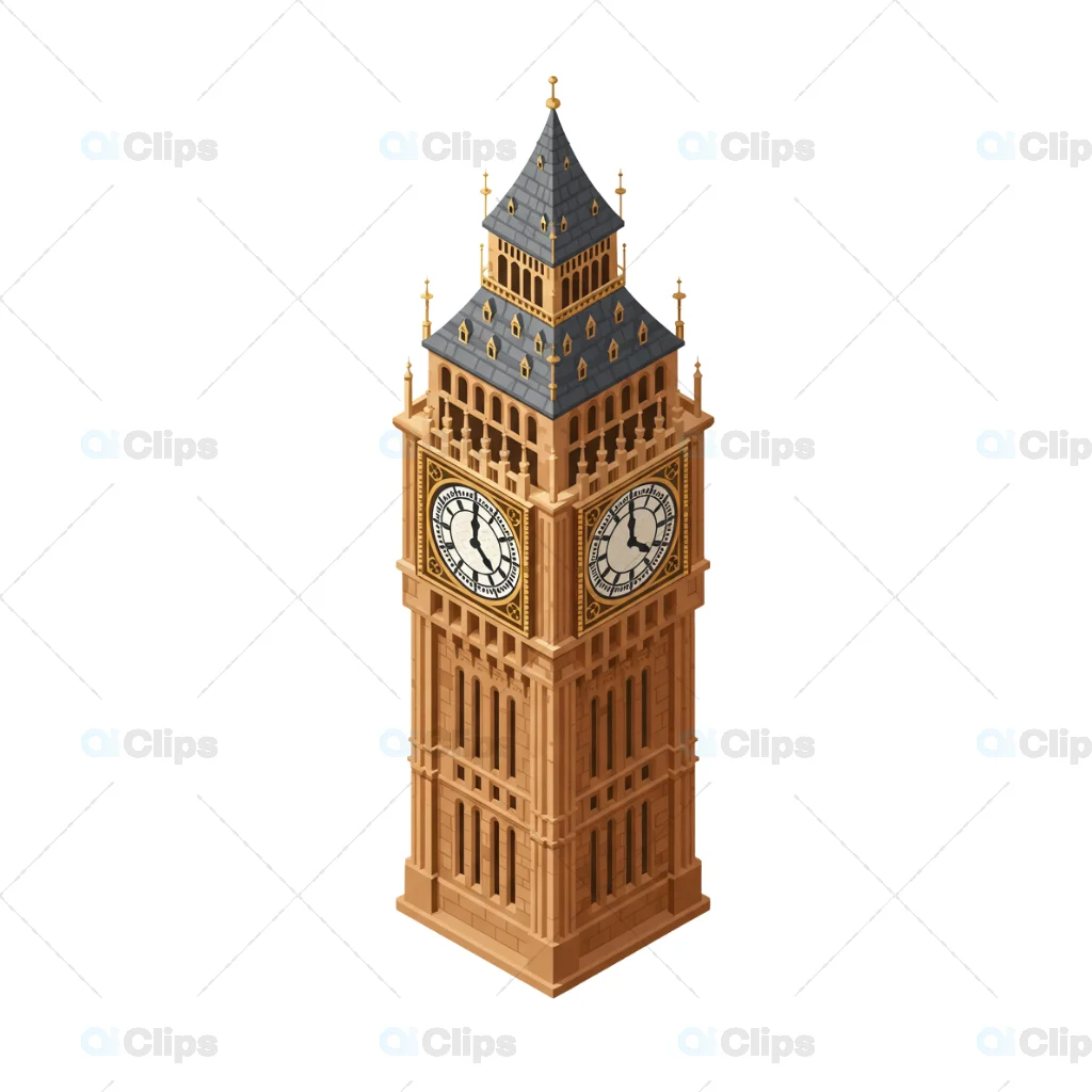 Isometric 3D Big Ben Clock Tower Architectural Model
