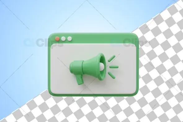 3D Mint Green Megaphone in Browser Window Interface