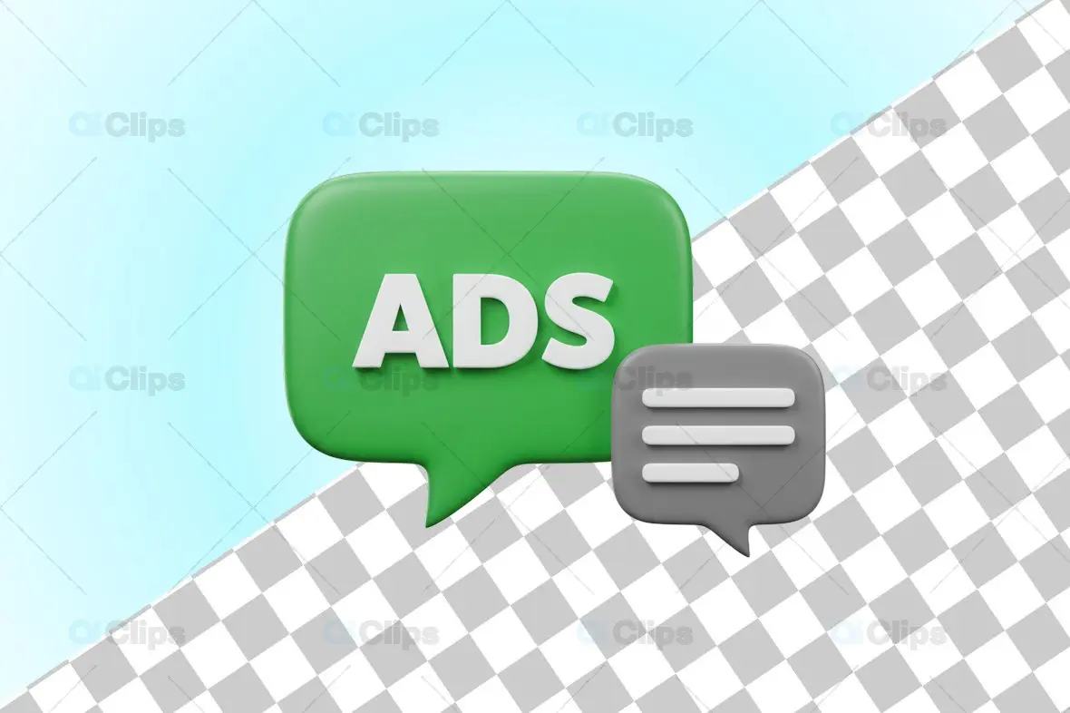 Green and Gray Speech Bubbles with "ADS" Icon 3D Illustration