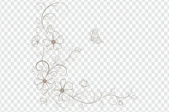 Elegant Sepia Floral Vine Corner Border Clipart PNG
