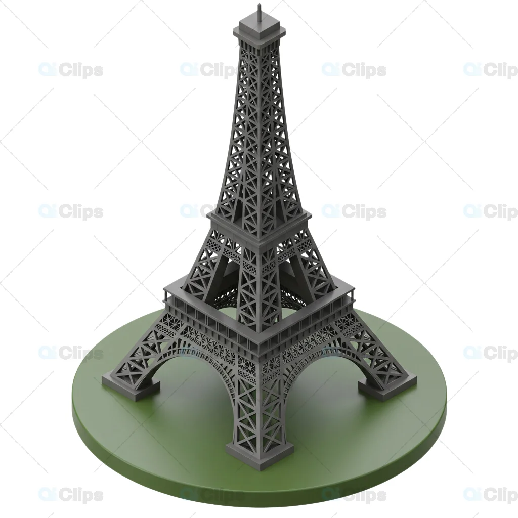 3D Eiffel Tower Monument on Circular Green Base