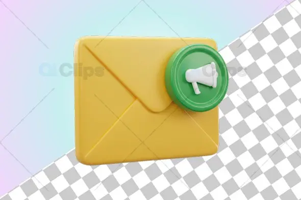 3D Email Notification Icon with Green Megaphone