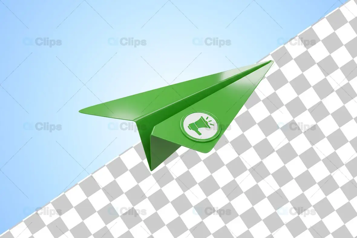 3D Green Paper Plane with Megaphone Icon