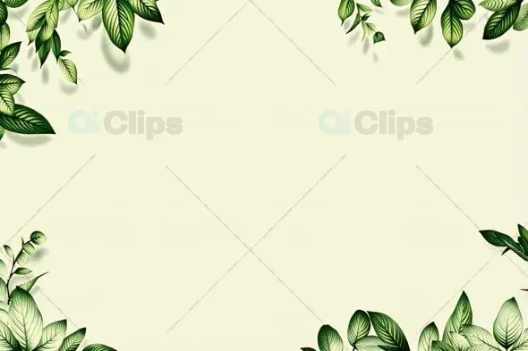 Animated Green Leaves Frame Border on Cream Background