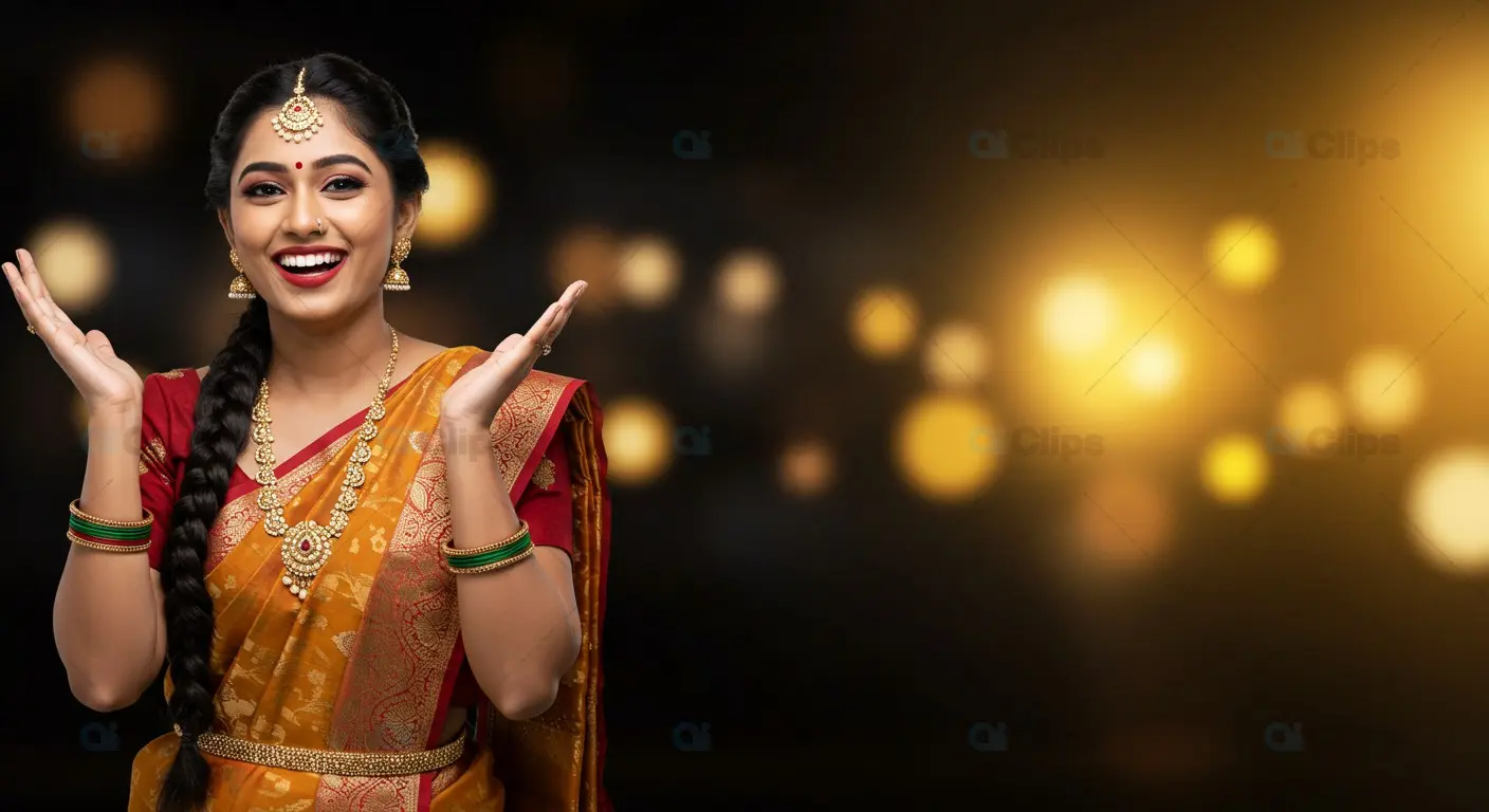 Festive Woman in Traditional Saree Background