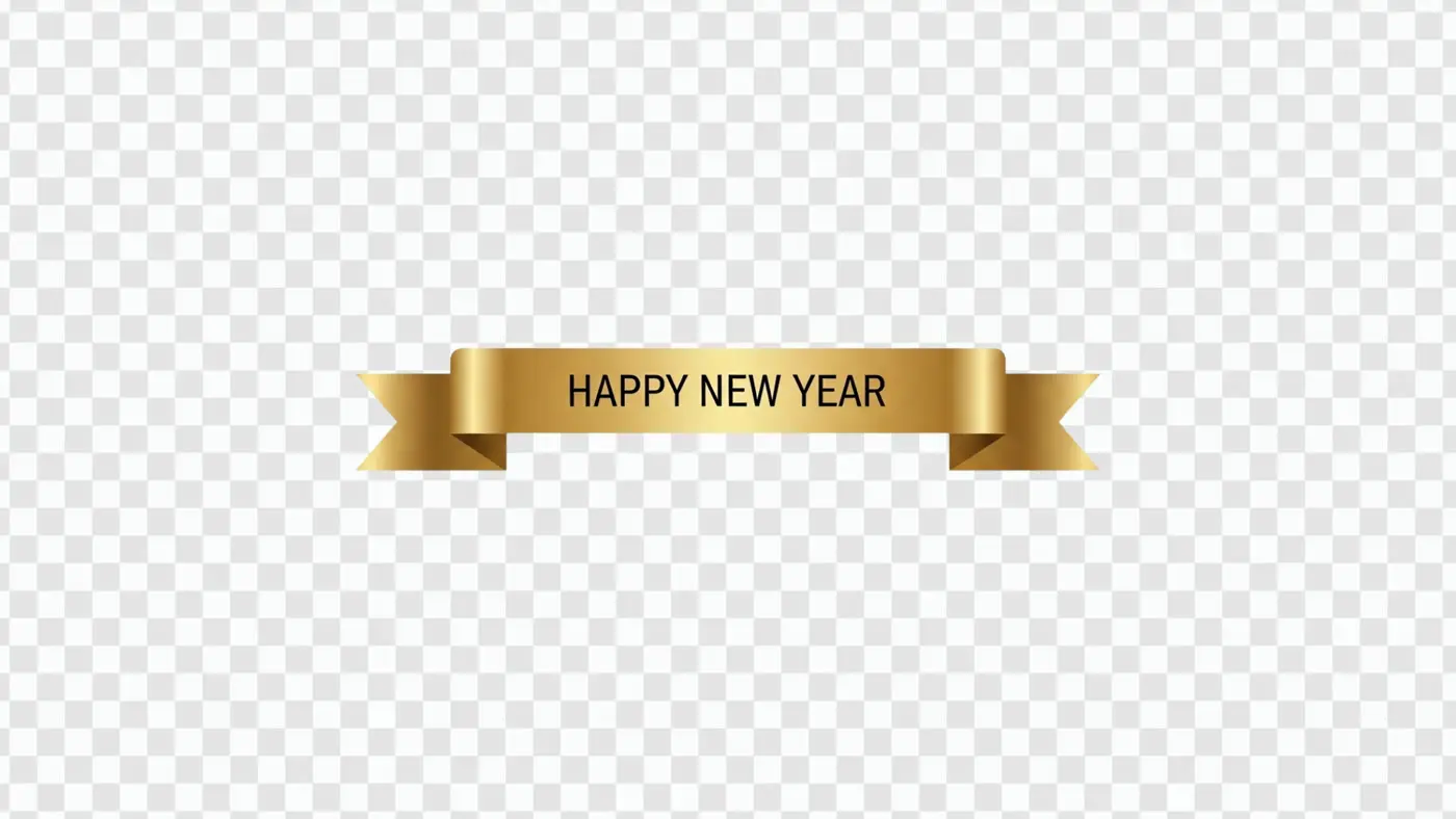 Golden Happy New Year Ribbon Banner Clipart PNG