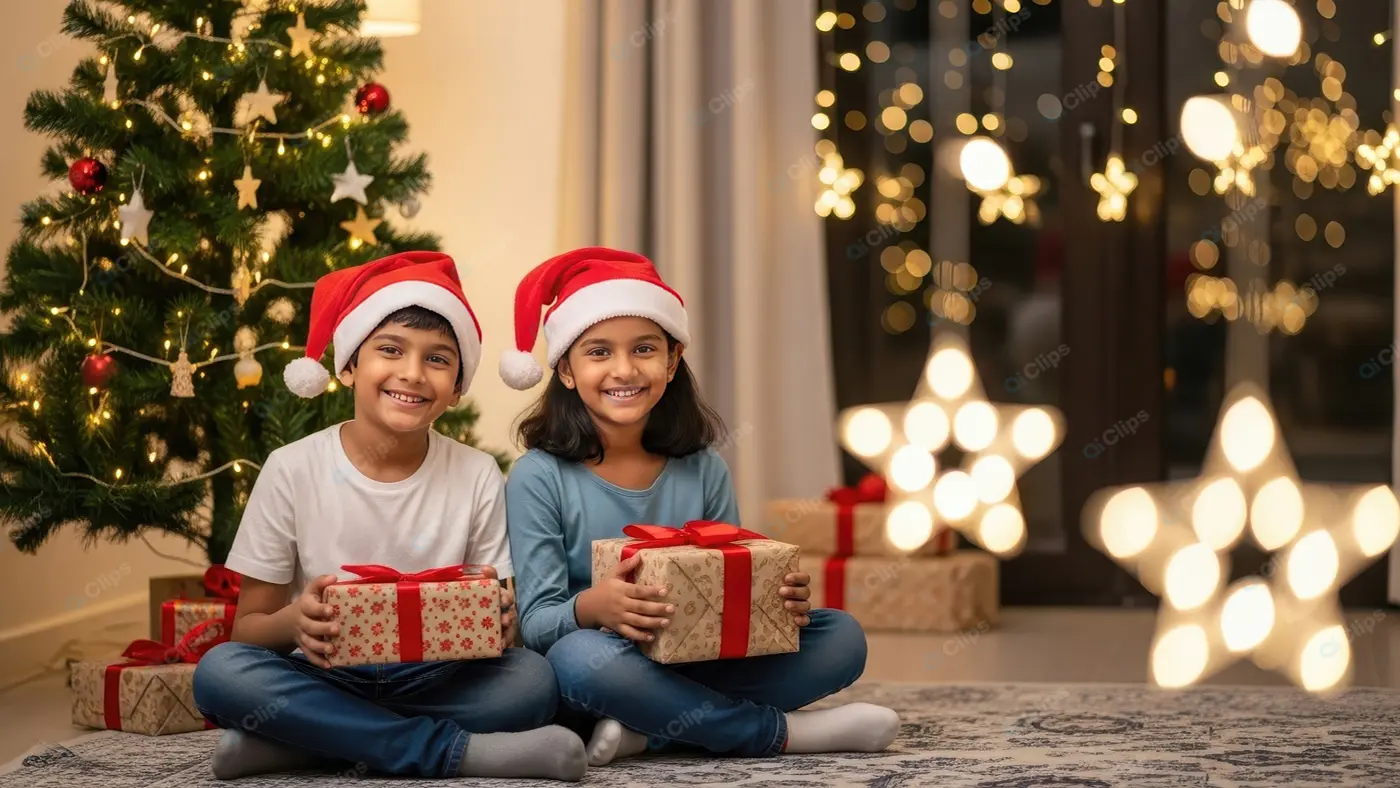 Siblings Sharing Christmas Joy