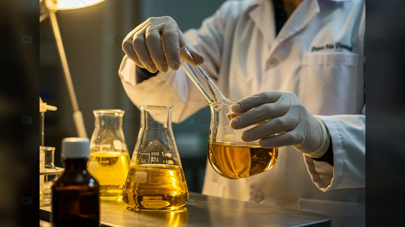 Scientist Conducting Laboratory Experiment with Chemical Solutions