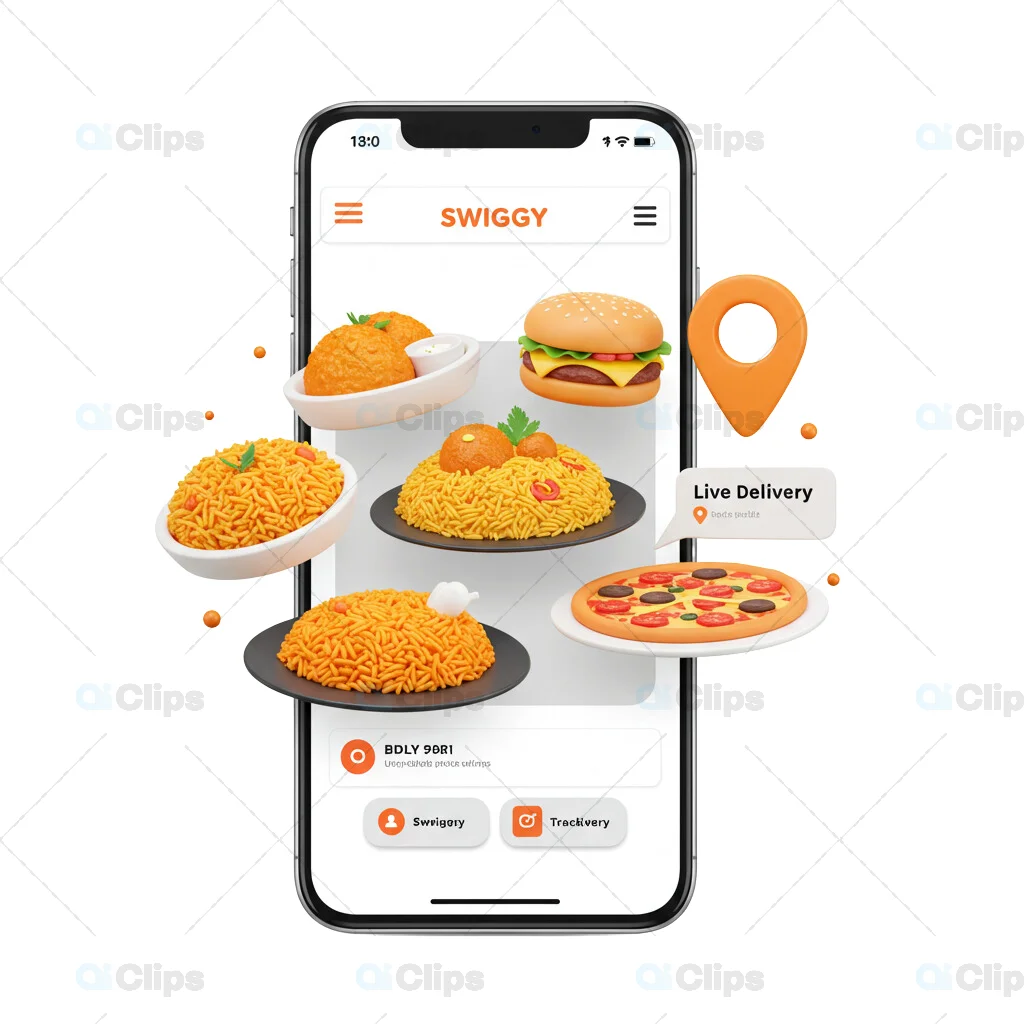 Swiggy-Themed Food Ordering 3D Illustration