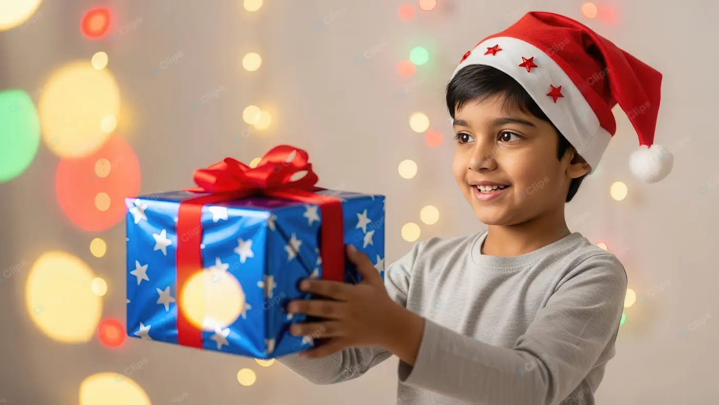 Excited Boy with a Christmas Present
