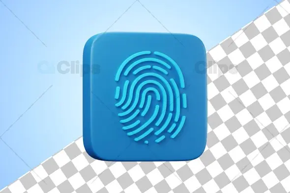 3D Fingerprint Security Icon Illustration