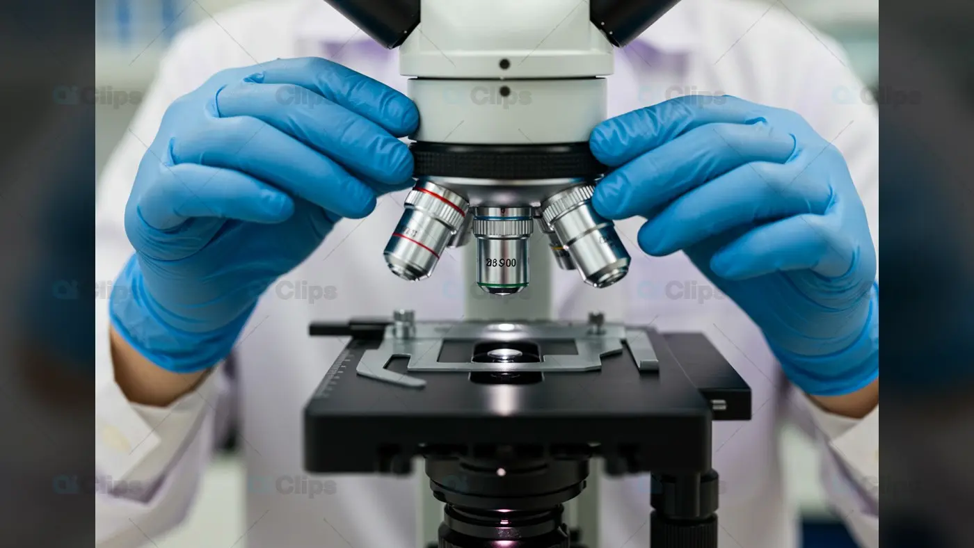 Scientist Adjusting Microscope for Laboratory Research