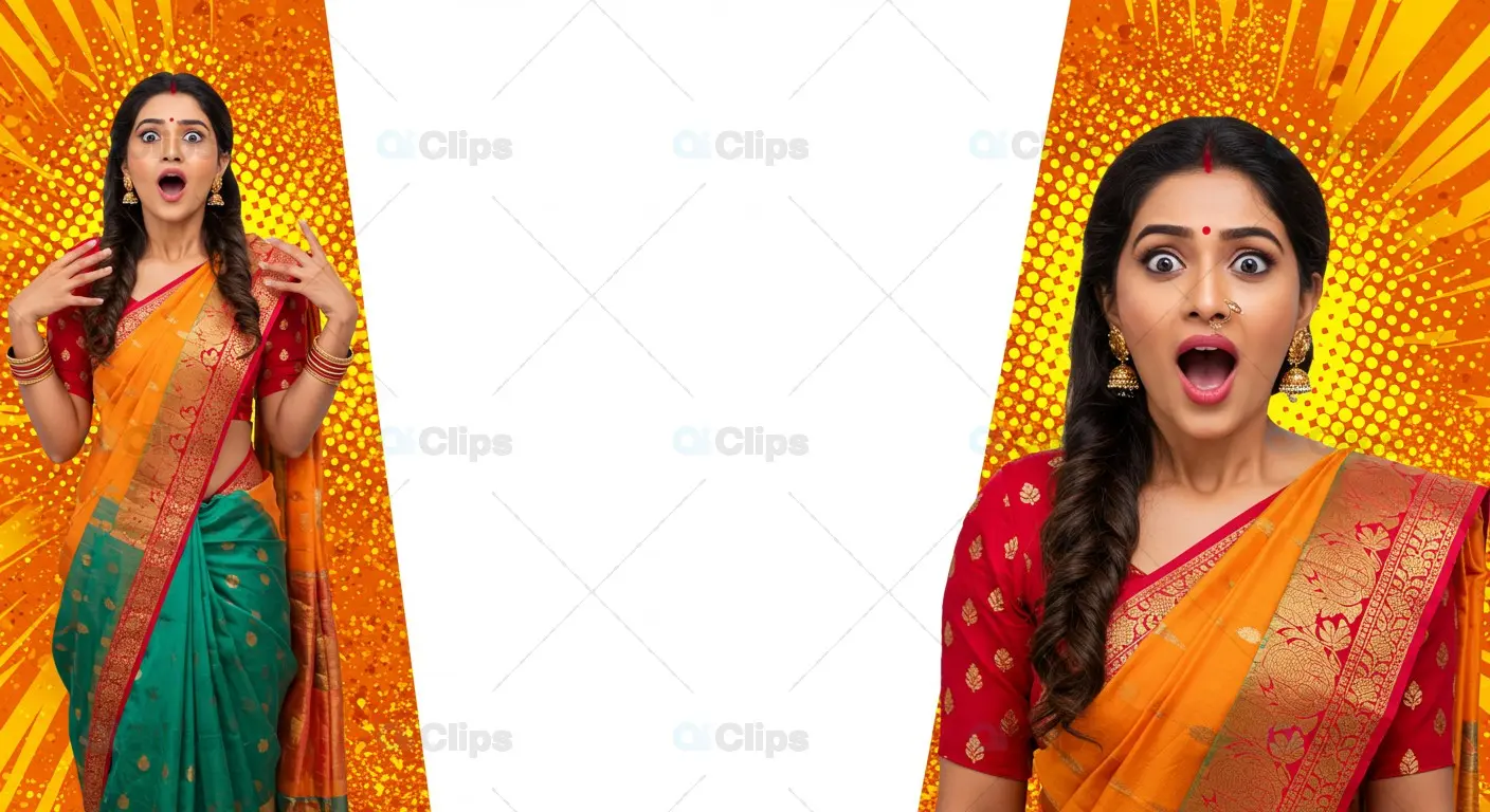Surprised Woman in Traditional Attire Background