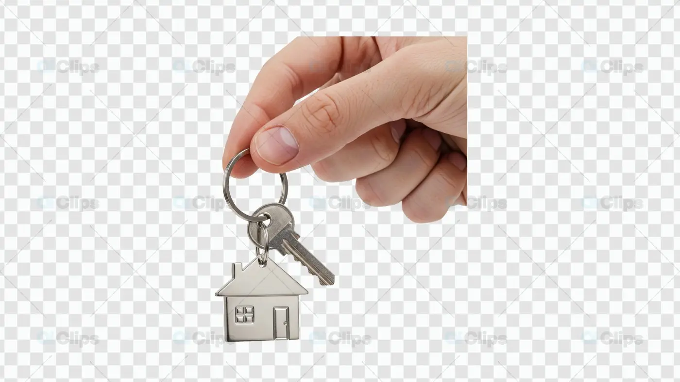 Hand Holding House Shaped Keychain with Keys on Transparent Background
