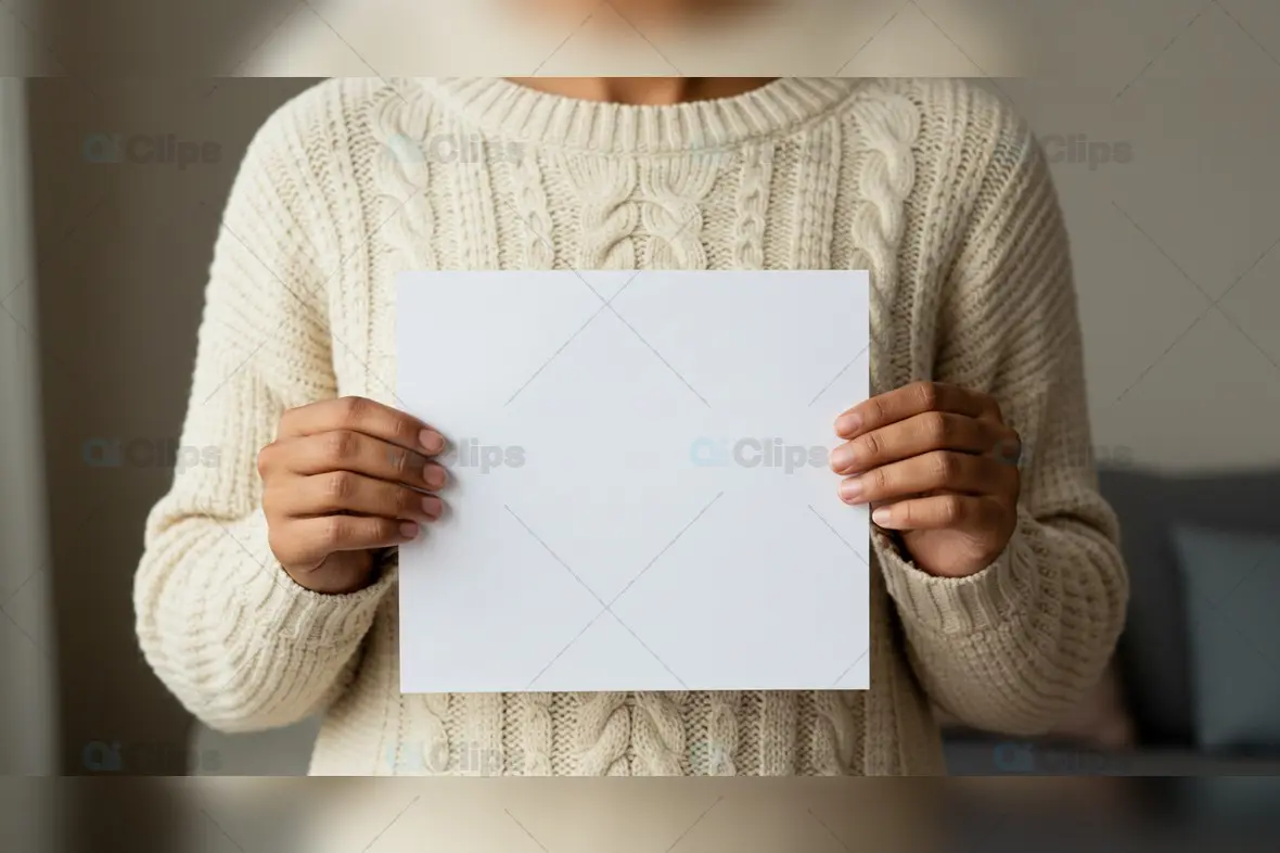 Blank Square Card Mockup – Woman Holding Paper