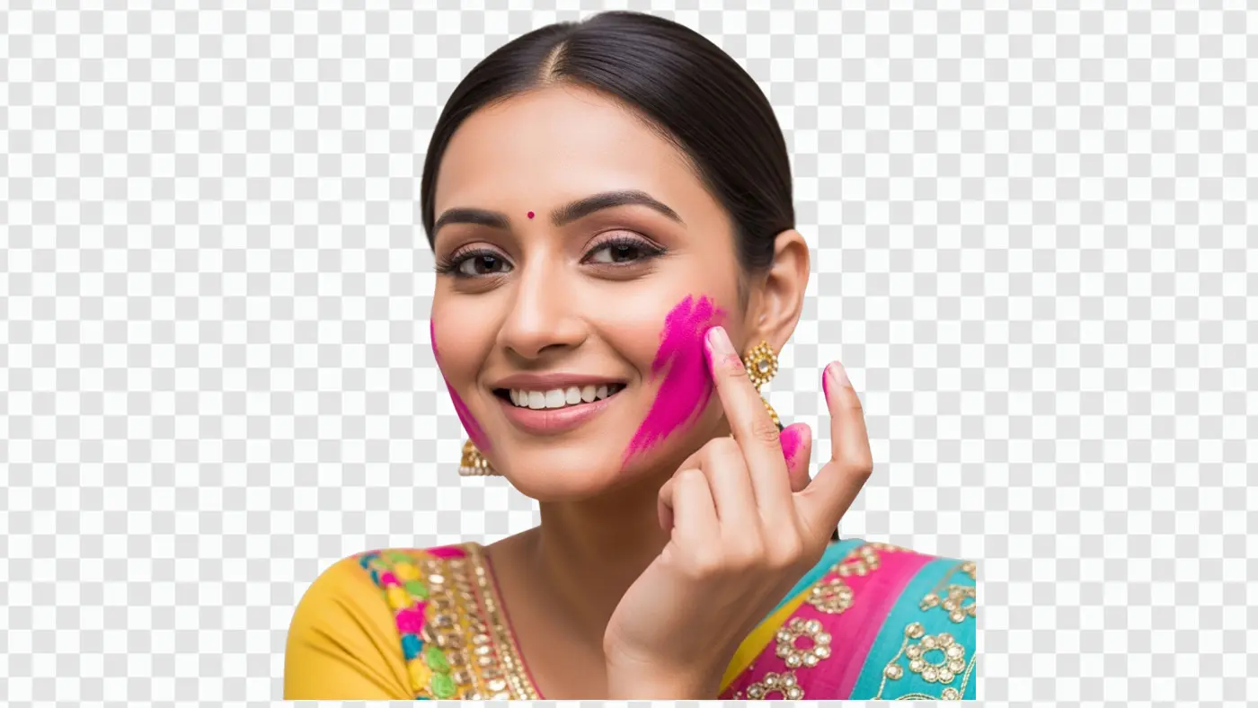 Joyful Indian Woman Celebrating Holi Festival PNG Clipart