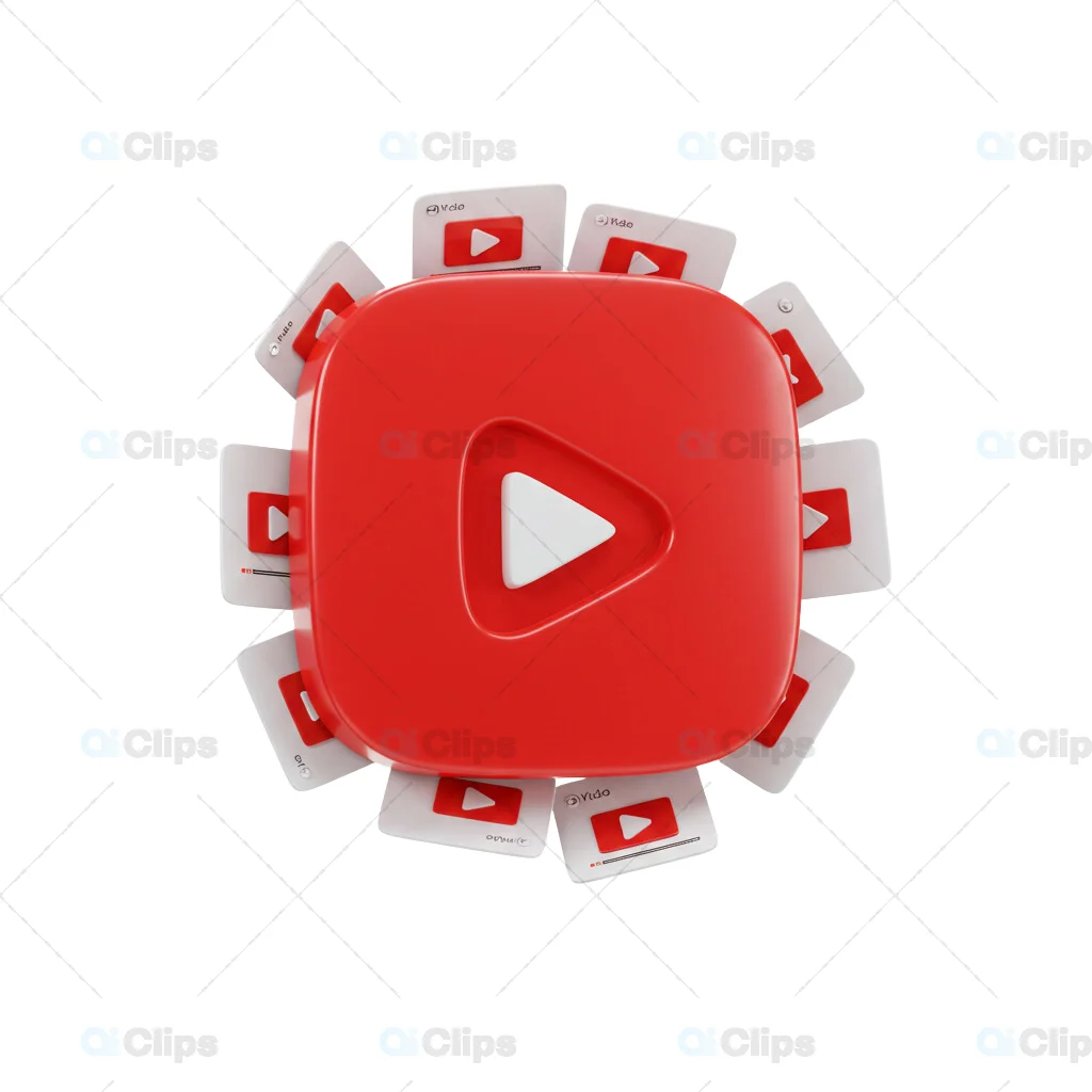 3D YouTube Play Button with Orbiting Video Cards