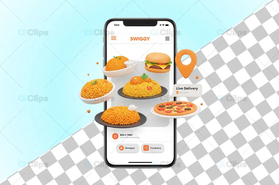 Swiggy-Themed Food Ordering 3D Illustration