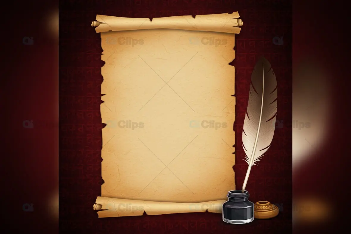 Vintage Parchment Scroll with Quill and Inkwell
