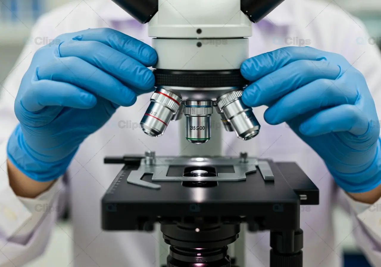 Scientist Adjusting Microscope for Laboratory Research