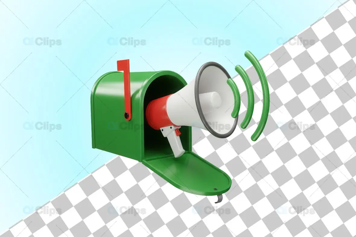 Green Mailbox with Red and White Megaphone 3D Illustration