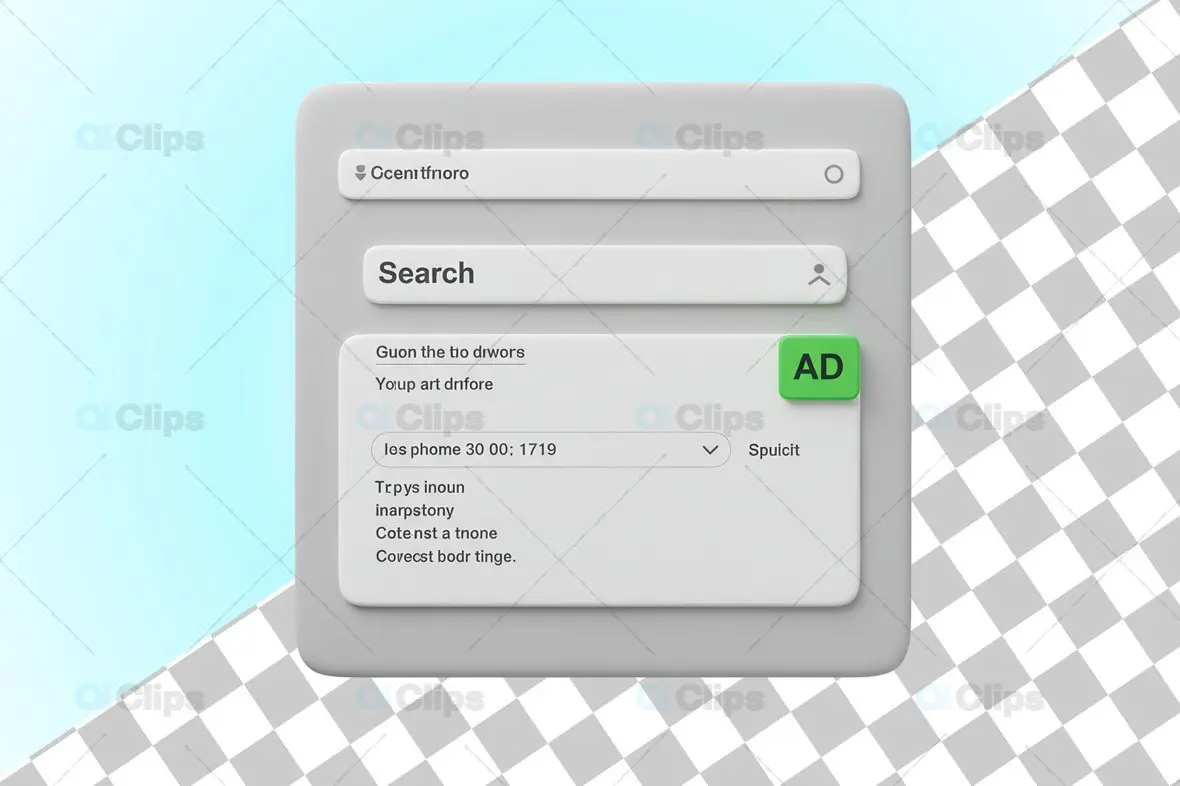 3D Minimalist Search Interface with Advertisement Card